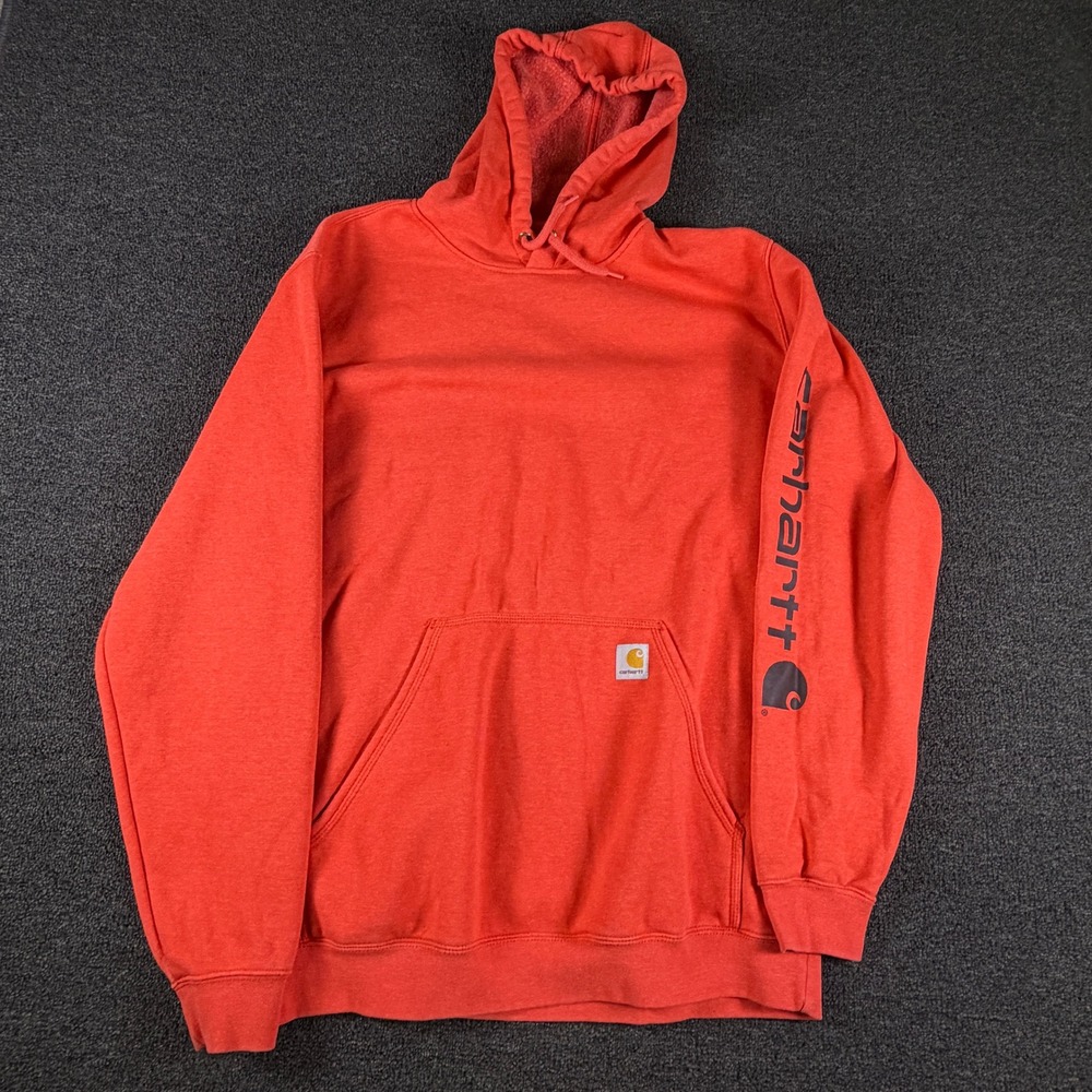 Carhartt Hoodie Mens Large Tall K288 R51 Loose Fit Red Sleeve Logo EUC